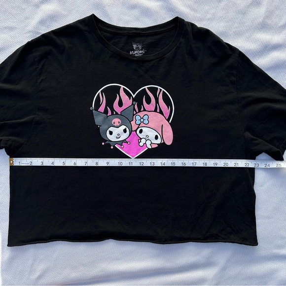 My Melody & Kuromi Tshirt XL Flame Heart Girls Crop Top Black Sanrio Womens Tee - Picture 5 of 5
